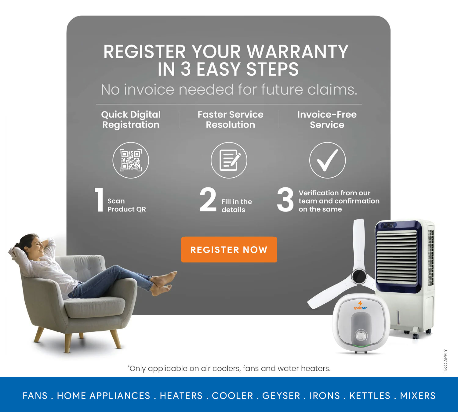 online warranty registration Sparkner Appliances is an online store where you can shop a wide range of home & kitchen electrical products, including fans, air coolers, irons, electric kettles, room heaters, mixer grinders and more